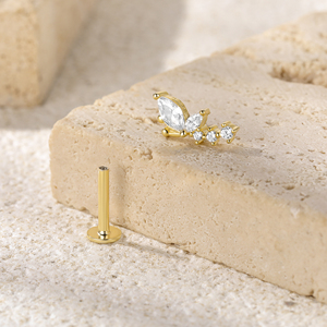 Pendientes de Plata de Ley S925 de 16g con Diseño de Ojo de Caballo Marquise y Libélula Multitaladrada, con Parte Trasera Plana y Rosca para Perforaciones - Product Image 2