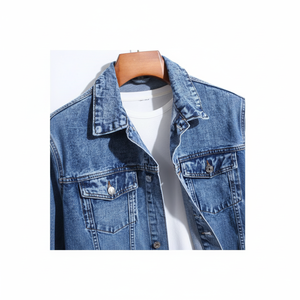 Jeans en denim et veste trucker pour homme, col montant, logo sur le devant, couleurs personnalisées, imperméable, écologique, haute qualité, fabriqué au Pakistan - Product Image 1