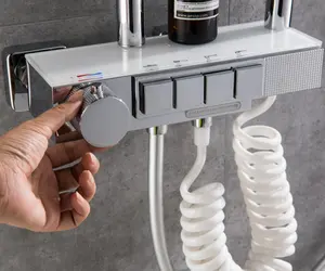 Specchio pioggia a temperatura costante montato a parete bagno bagno bagno doccia portaoggetti nero pressurizzato per uso domestico spettacolo doccia - Product Image 3