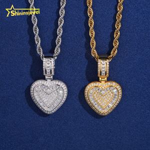 Pengiriman Lokal cepat 925 perak Hip Hop bagus Moissanite berlian hati es keluar liontin - Product Image 5