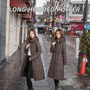 Chaqueta de plumón larga personalizada para mujer, impermeable, transpirable, con cremallera, de nailon, para invierno, al por mayor - Product Image 4