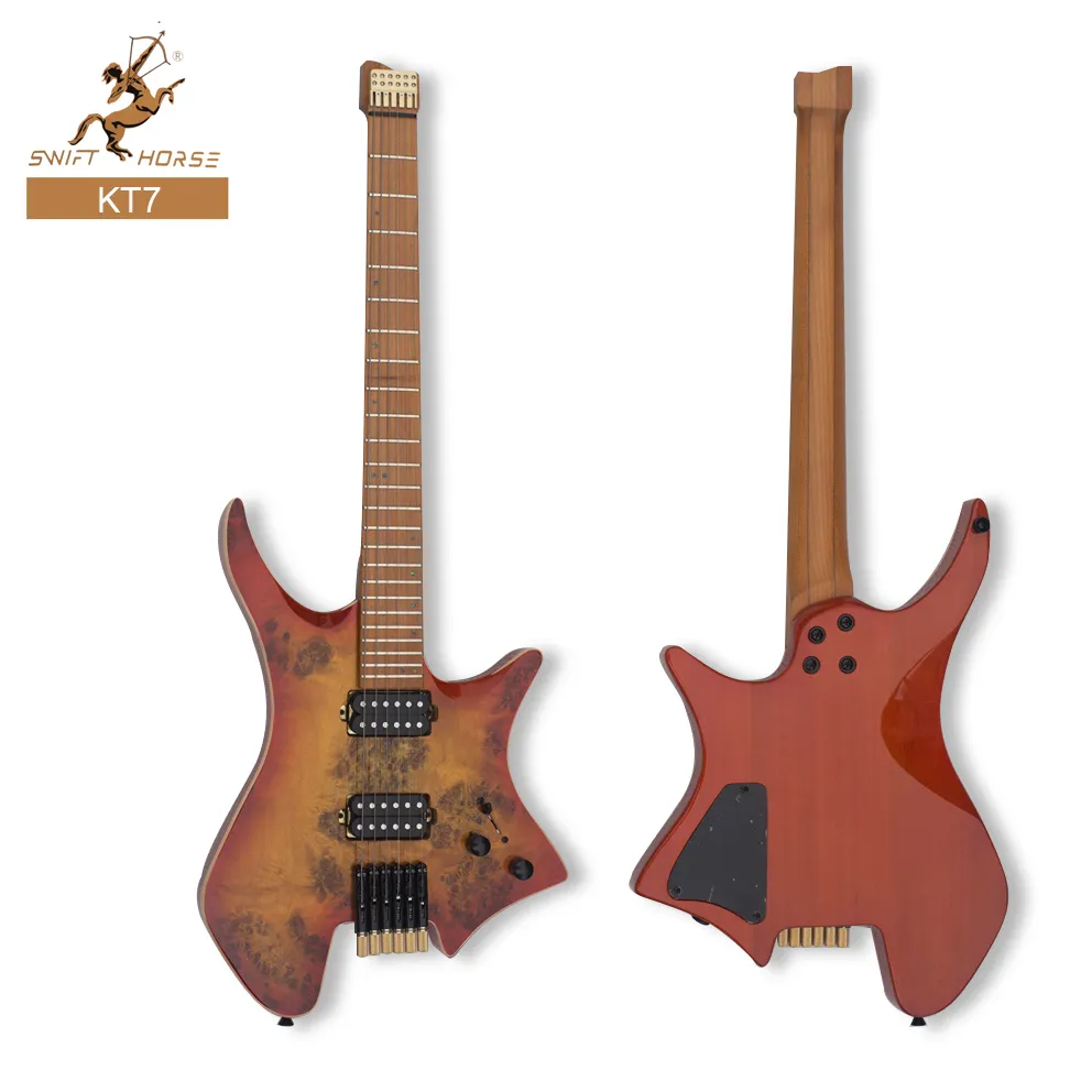 Fabrieksprijs Goedkope Groothandel 6-snarige Headless Elektrische Gitaar Mahonie Body H-H Pickups Reizen Elektrische Gitaar Te Koop