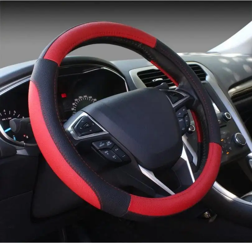 Đen/Đỏ/Xanh/Beige Microfiber Leather Auto Car Chỉ Đạo Wheel Bìa Phổ 15 Inch-Chỉ Đạo Wheel Bìa Da