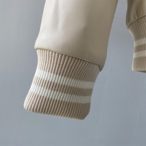 Moda primavera autunno ampia all'ingrosso con cappuccio popolare alta qualità Custom cerniera Design <span class=keywords><strong>Beige</strong></span> breve <span class=keywords><strong>giacca</strong></span> di vera <span class=keywords><strong>pelle</strong></span> donna - Product Image 5