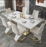Combinación de Mesa de Comedor Rectangular y Sillas de Mármol y Madera Maciza de Estilo Nórdico Moderno Minimalista para Apartamentos Pequeños