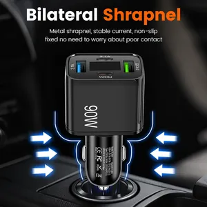 90W Car Charger Quick Charge <b>Plug</b> Lighter <b>Adapter</b> 4 Port USB-C Fast Charging Phone Charger use for iPhone Xiaomi Samsung - Product Image 4