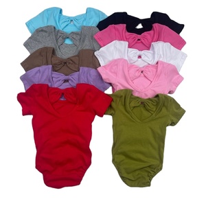 Vêtements pour enfants à smocks, justaucorps en coton multicolores à manches courtes pour enfants, justaucorps une pièce pour bébé avec nœud au dos - Product Image 1