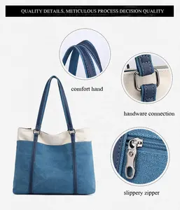 Bolsa de lona para mulheres, bolsa de ombro grande casual feminina