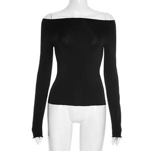 2025 Design di moda autunnale di lusso dalla spalla scava camicetta e <span class=keywords><strong>top</strong></span> da <span class=keywords><strong>donna</strong></span> a manica lunga nera senza schienale - Product Image 4