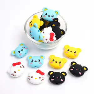 New Kitty Cat Silicone Cartoon Bear Children's Dental Gel Grinding Baby Teether Chewing Pacifier Chain Loose 3D Beads Wholesale