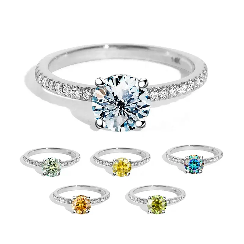 Fine Jewelry 7 Gemstone D Colorful Gra Diamond Moissanite 1 2 3 5ct 6.5 9 11mm Wedding Rings 925 Sterling Silver Rings For Women