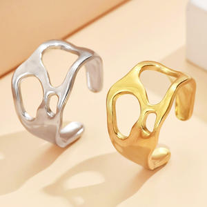 แหวนเปิดแบบมินิมอลสำหรับผู้หญิงชุบทอง18K สำหรับผู้หญิง | เครื่องประดับบาร็อคแบบปรับได้ลดอาการแพ้ - Product Image 2