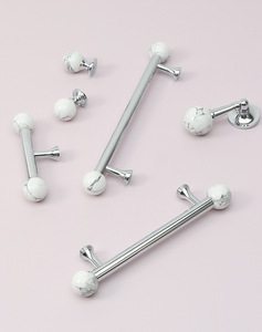 Poignées de meubles chromées armoires sphériques en marbre blanc poignées de <span class=keywords><strong>porte</strong></span> en laiton massif argent monotrou armoire tiroir de cuisine - Product Image 3