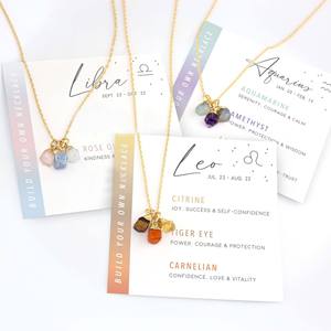 12 oroscopo Birthstone collana Set Dainty Aries zodiaco con oro 18K acciaio inossidabile placcato oro cristallo curativo - Product Image 3