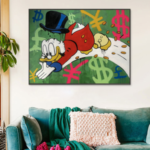 Pintura en lienzo de grafiti hecha a mano para decoración de sala de estar, pintura de dibujos animados de pato, arte callejero, dinero en lienzo - Product Image 5