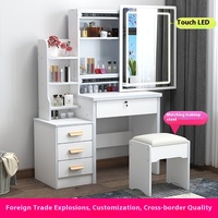 Coiffeuse au design minimaliste moderne avec éclairage LED, petite table de maquillage pour chambre à coucher, miroir coulissant et tiroirs de rangement, transfrontalier