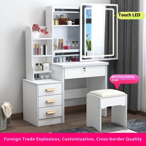 Thiết kế tối giản hiện đại bàn trang điểm LED chiếu sáng phòng ngủ bàn trang điểm nhỏ kết hợp trượt gương ngăn kéo ngực xuyên biên giới - Product Image 2