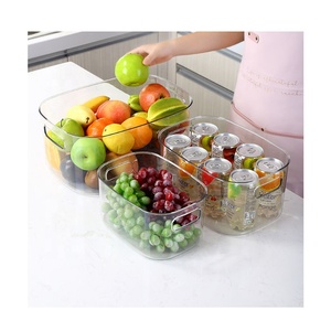 Creative House Pack of 3 modern plastic freezer cabinet storage organizer basket clear household kitchen pantry storage box set