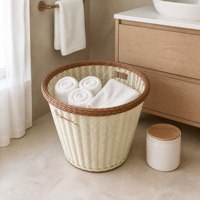 Panier à linge en plastique PP tressé imitation rotin, écologique, durable, léger, anti-insectes, avec poignées, grand format, vente en gros