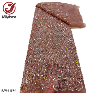 ブライダルゴールドヘビーハンドメイドビーズ刺繍フレンチレース生地高級スパンコールビーズレース生地ウェディングドレス用 - Product Image 4