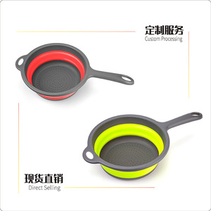 Collapsible <b>Plastic</b> Round <b>Colander</b> Foldable Strainer For Vegetables And Fruit Storage With Handle Gray And Green - Product Image 3