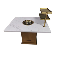 Table de hot pot à induction commerciale pour 4 personnes avec plateau en marbre, table de salle à manger de restaurant sans fumée avec cuisinière à induction intégrée
