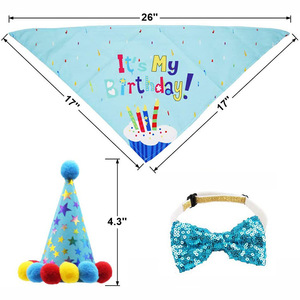 Suministros de fiesta de cumpleaños para perros y gatos, Bandanas triangulares, accesorios para mascotas, conjunto de cumpleaños con estampado Triangular - Product Image 4