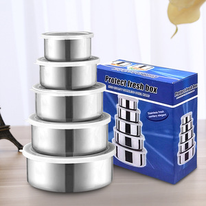 Stainless Steel Round Food Storage Container Set 5 Pieces Airtight Lid <b>Lunch</b> <b>Box</b> - Product Image 1