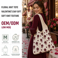 Sac fourre-tout en tricot motif cœur floral, couleur crème, sac à bandoulière, motif personnalisé, textile tricoté à la machine, OEM ODM, faible MOQ, couleur, taille, logo, vente en gros