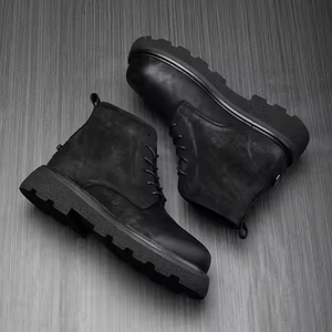 Botas <span class=keywords><strong>Chelsea</strong></span> de plataforma alta personalizadas para hombre y mujer, de cuero negro clásico, con cordones y suela gruesa, novedad de invierno. - Product Image 4