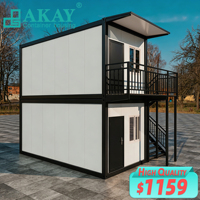 Maisonnette portable préfabriquée Akay à prix de gros, 2 étages, facilement mobile, modulaire, conteneur préfabriqué de 20 pieds pour le camping