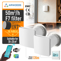Système de ventilation ERV à faible consommation d'énergie avec fonctionnement silencieux de 31 dB(A) et contrôle filaire mural pour salle à manger et usage domestique