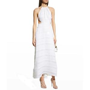 เดรสยาวผ้าลินินสีขาวแบบ OEM สำหรับผู้หญิง ดีไซน์เซ็กซี่ แขนกุด เหมาะสำหรับใส่ไปเที่ยวทะเลช่วงฤดูร้อน แต่งกระดุมสไตล์โบฮีเมียนสุดหรู - Product Image 2