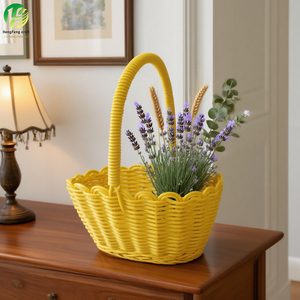 Cestas de Armazenamento Multifuncionais Ecológicas Elegantes Feitas à Mão em Plástico Rattan para Flores, Frutas e Lanches com Alça Amarela - Product Image 2