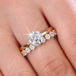 แหวนคู่ทองแท้ 14k 18k 10k ประดับเพชรทรงกลมเพาะเลี้ยงในห้องปฏิบัติการ แบบ 5 กรงเล็บ สำหรับงานแต่งงานและหมั้นหมาย สำหรับผู้หญิง - Product Image 3