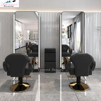 Ensemble de mobilier de salon de coiffure de luxe moderne en verre, chaise de coiffure portable à un seul côté et miroir inclus