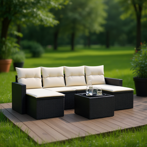Cream White And Black <b>Rattan</b> Garden <b>Sofa</b> Set 4 Seater Outdoor Furniture Contemporary Design - Product Image 2