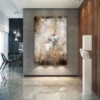 Peinture à l'huile abstraite moderne de haute qualité, faite à la main, sur toile, avec accents de feuille d'or, art original peint à la main