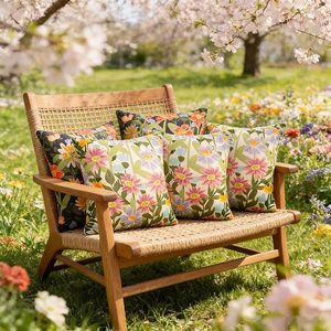 Housse de coussin rectangulaire imperméable à imprimé floral pour l'extérieur, décoration de salon - Product Image 4