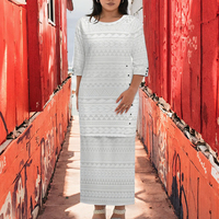 Robe Puletasi Samoan pour femme, 2 pièces, design de luxe personnalisé, imprimé tribal polynésien vintage, longueur au sol, écologique