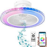 Ventilateur de plafond encastré à profil bas de 19,8 pouces, haut-parleur Bluetooth, pales réversibles à 6 vitesses, modes d'éclairage RVB multicolores
