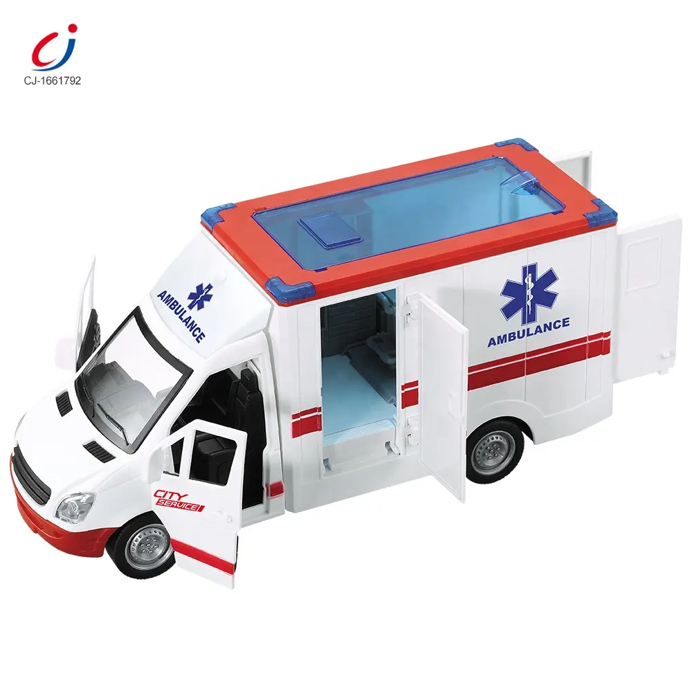 Sıcak satış 1:16 atalet sürtünme oyuncak ambulans, çocuk ses tıbbi ambulans kurtarma araç oyuncak