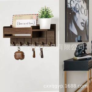 Étagère de rangement en bois massif, support mural décoratif en bois pour clés, organisateur mural en bois pour entrée et salon. - Product Image 2