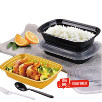 Boîte à lunch jetable en plastique PP sans BPA, qualité alimentaire, couvercle, 1 et 2 compartiments, forme carrée, couleur personnalisée, 650/750/1000 ml, restaurant