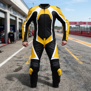 Combinaison de moto en cuir de vachette jaune et noir, vêtements de sport grande taille - Product Image 3
