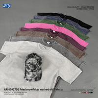 Kaos Pria 275G Heavyweight Fried Snowflake Washed Regular Shoulder Vintage Batik Streetwear Tee Custom Logo