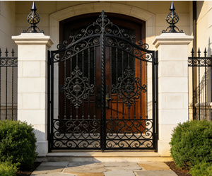 <span class=keywords><strong>Portail</strong></span> d'entrée de villa en fer forgé noir ou marron avec design à battants, clôture commerciale, portails d'entrée - Product Image 4