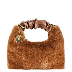 Competitive price hot sales genuine mink fur high quality ladies hobe bags women shoulder handbags