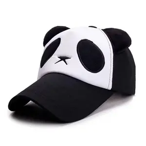 Özel tasarım panda nakış hayvan kulaklar pamuk kavisli fatura 5-Panel çocuk şapkaları beyzbol şapkası çocuklar için