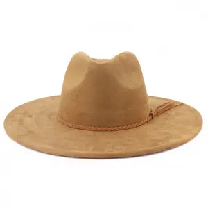 2023 New Trendy Spring Autumn Events Suede Leather 9.5cm Wide Brim Hats Wholesale Unisex Fedora Hats